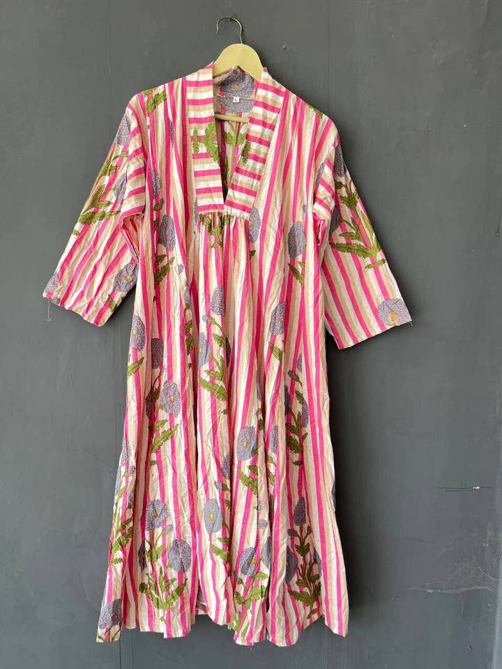 Bhawana Handicrafts - Wholesale Dress - Women's - Hand Block Printed Summer Cotton Dress with Floral Print0
