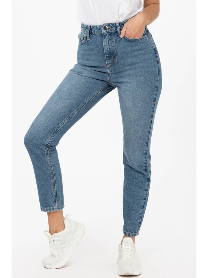Famme – Großhandel Jeans – Damen – Hoch taillierte Mom-Jeans mit geradem Bein für Damen