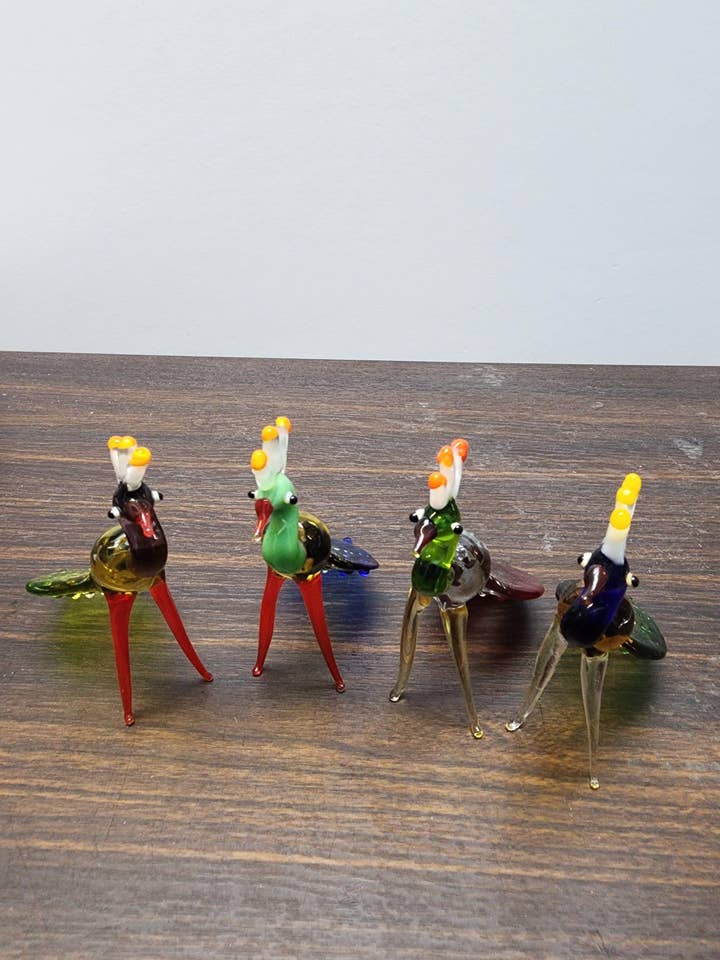 Naturally Colored Glass Figurine - Handcrafted - Peacock Design for wholesale by Glass by Iness