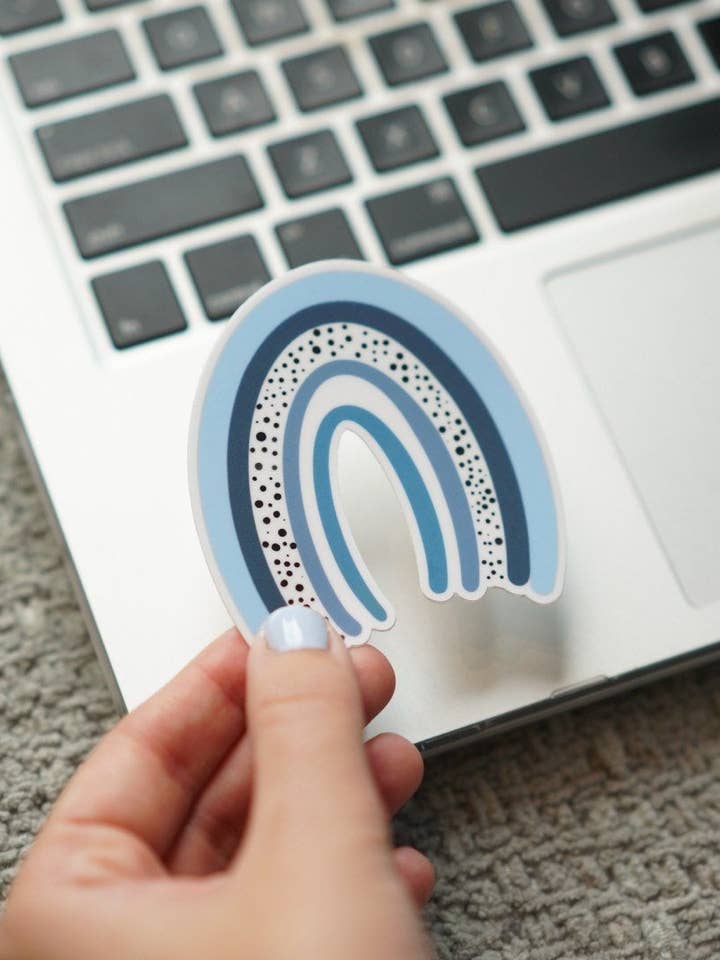 Autocollant Arc-en-ciel Line Dot, bleu pour la vente par Alex Daley Designs
