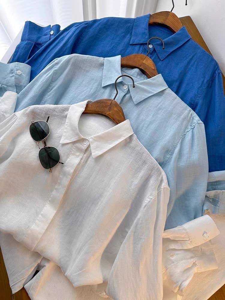 HIDDENBRAND - Wholesale Button Down Shirt - Women's - cotton linen blend button down shirt18