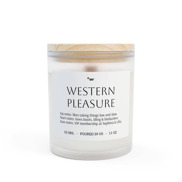 Frosted Glass Candle, 11oz - Western Pleasure for wholesale by un.sus.tain.a.ble equestrian