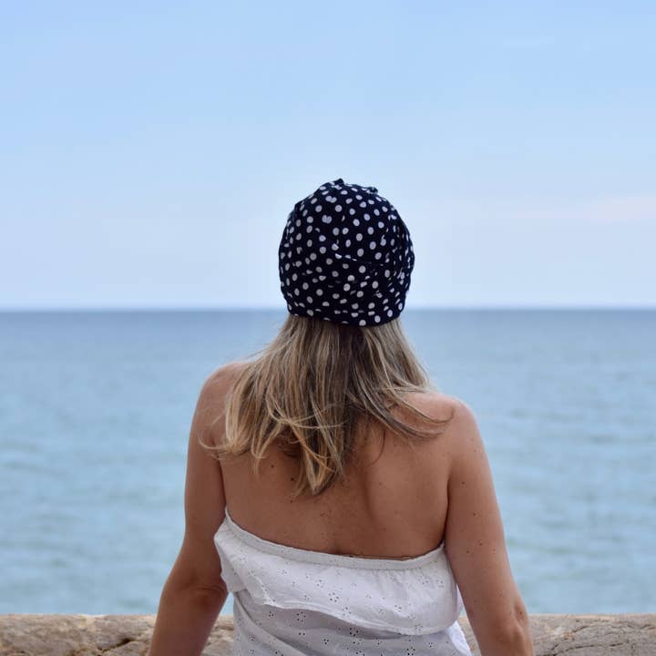Petitama – Engroshandel Turban - Dame – Marineblå prikker turban hat til kvinder, kemo hoved wrap