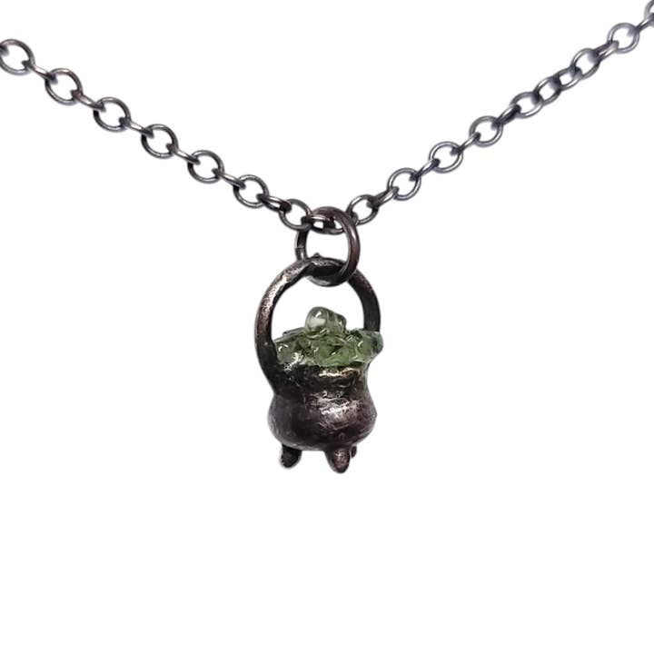 The Wacky Wanderers - Wholesale Pendant/Charm Necklace - Tiny Copper Cauldron Pendant with Peridot