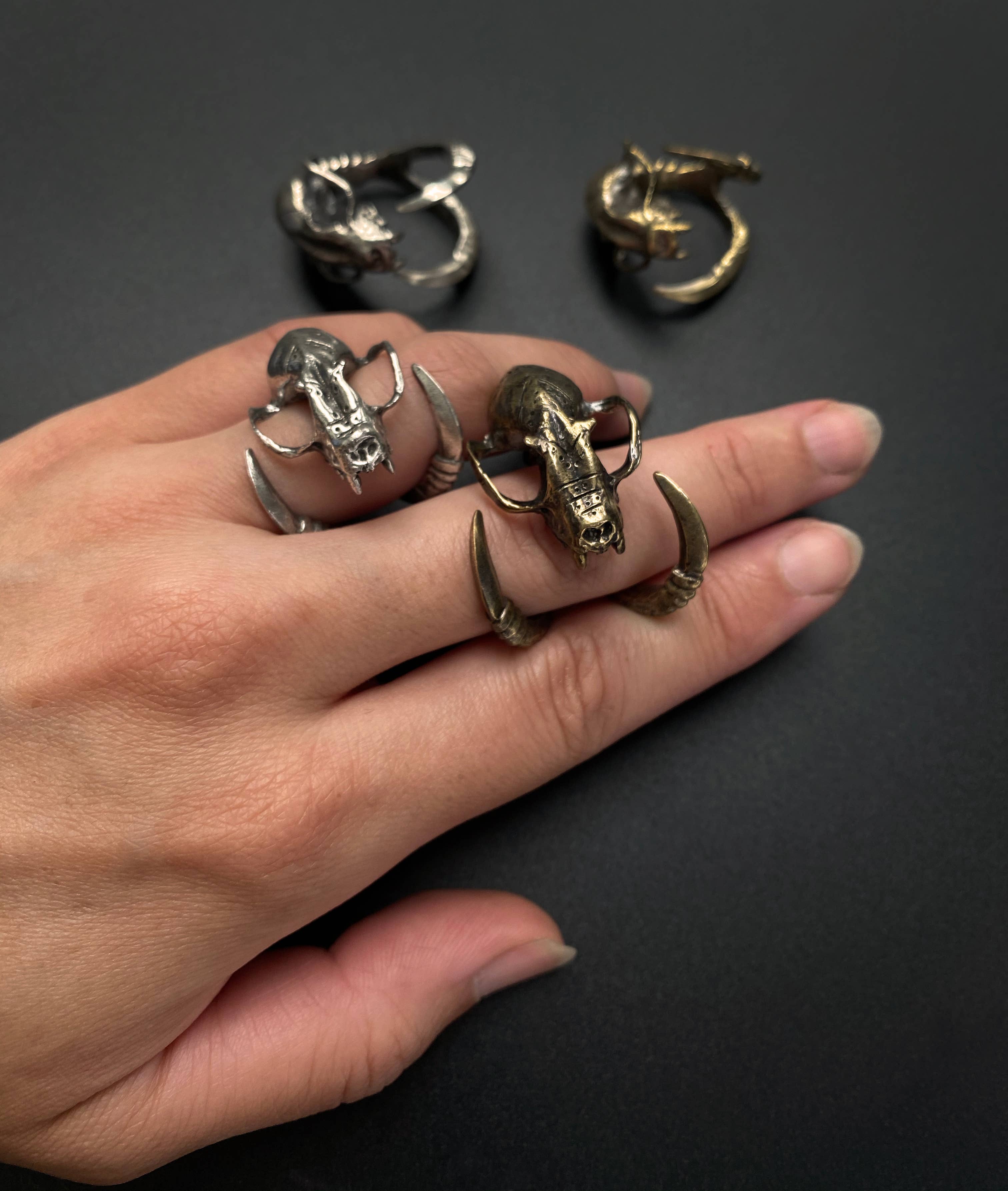 Miyu Decay - Wholesale Cocktail/Statement Ring - Death Grip with Talons Ring in Brass and Silver1