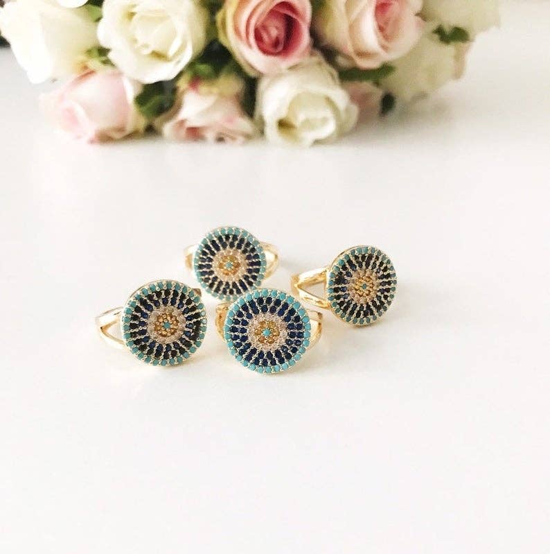 Evileyefavor – Anel de cocktail/declaração por atacado – Anel Evil Eye de Zircónia - Estilo Grego4