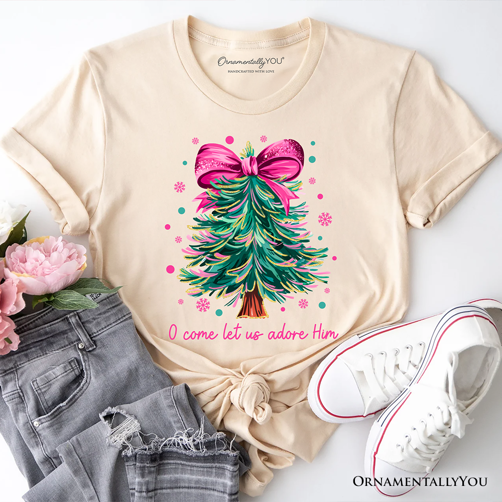 OrnamentallyYou - Vente T-shirt sérigraphié – femme - T-shirt nœud coquet arbre de Noël pailleté2