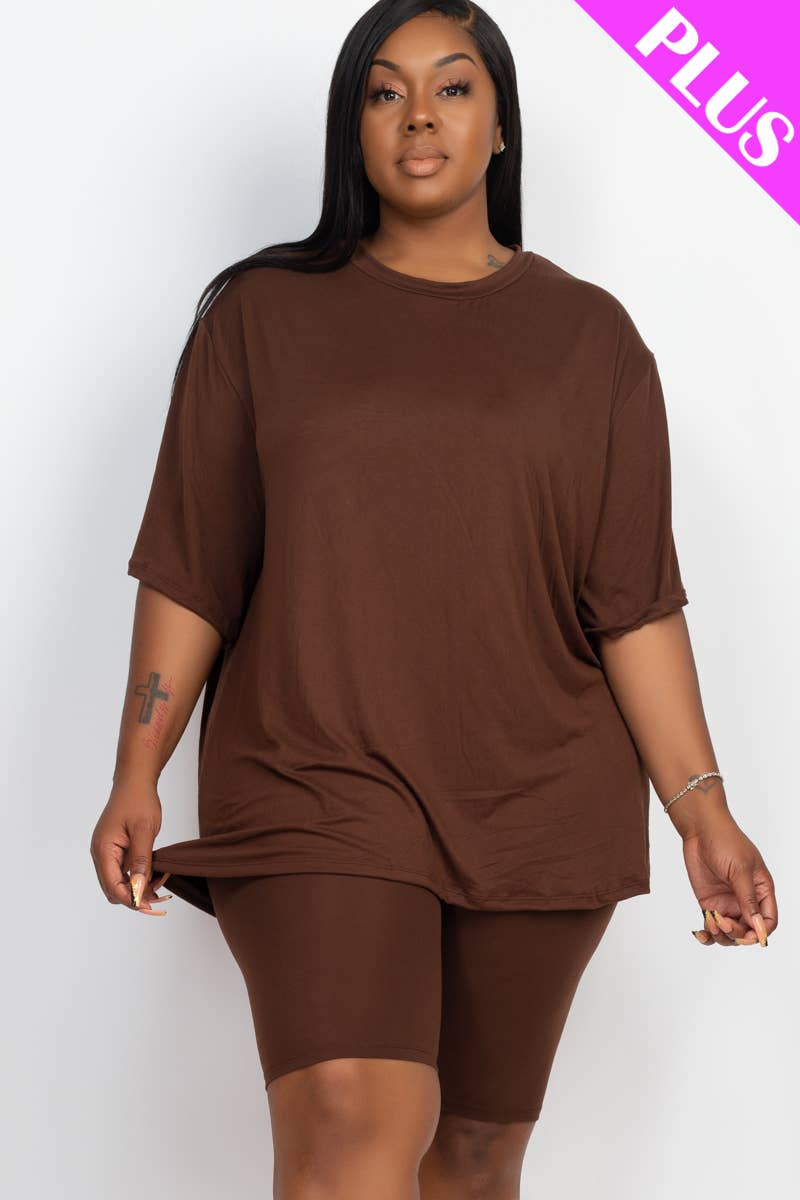 CAPELLA APPAREL - Wholesale Lounge Set - Women's - Plus Size Loose Fit Top & Bike Shorts Set20