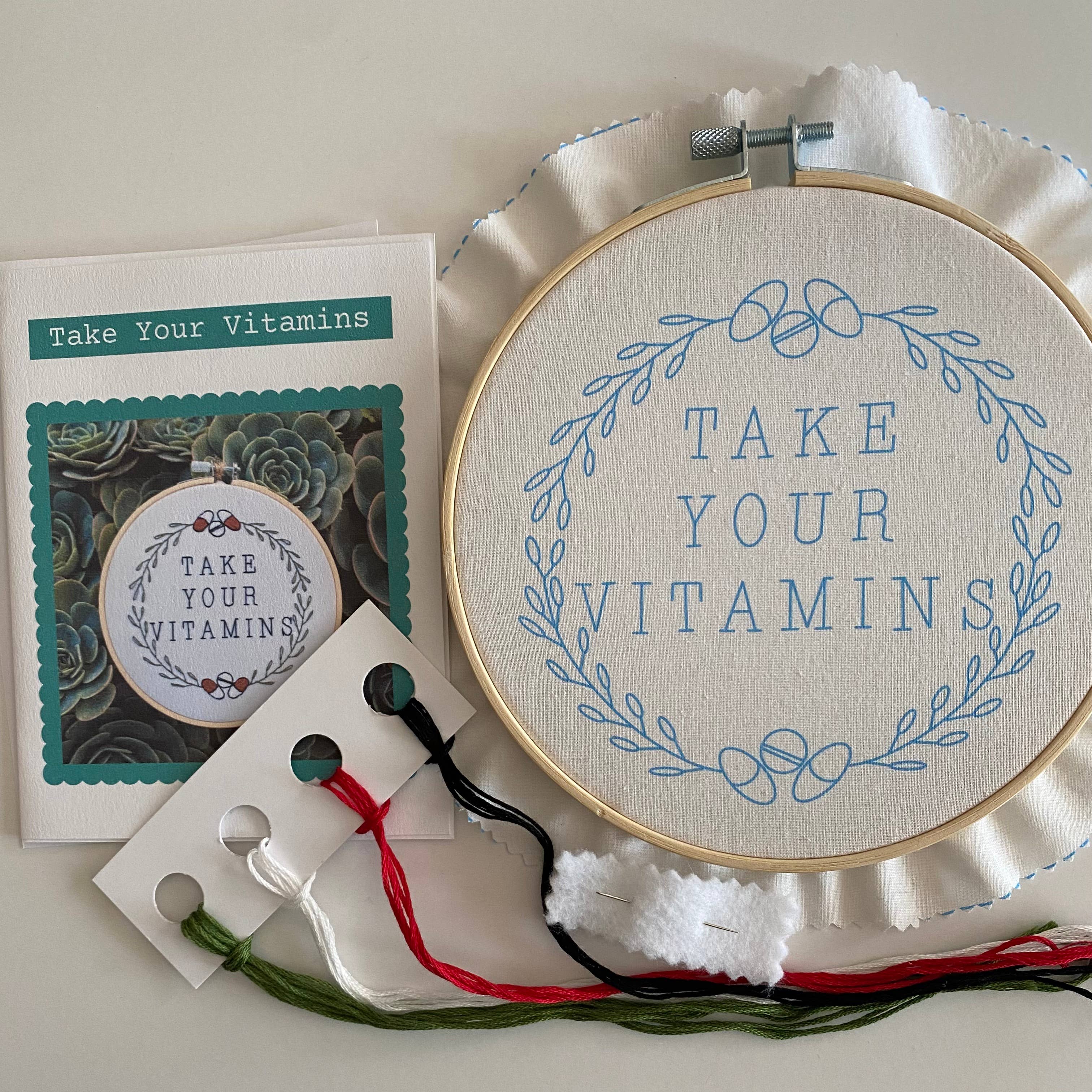 Stitches By Tiff - Wholesale Embroidery/Cross Stitch Supplies - Take Your Vitamins Craft Embroidery Kit3