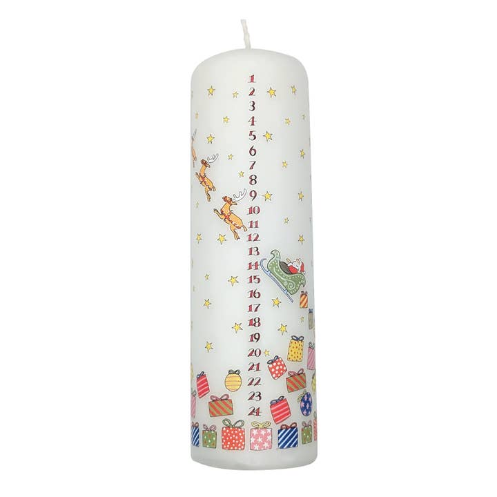 Santa's Sleigh Christmas Large Pillar Advent Candle for wholesale by Alison Gardiner Designs