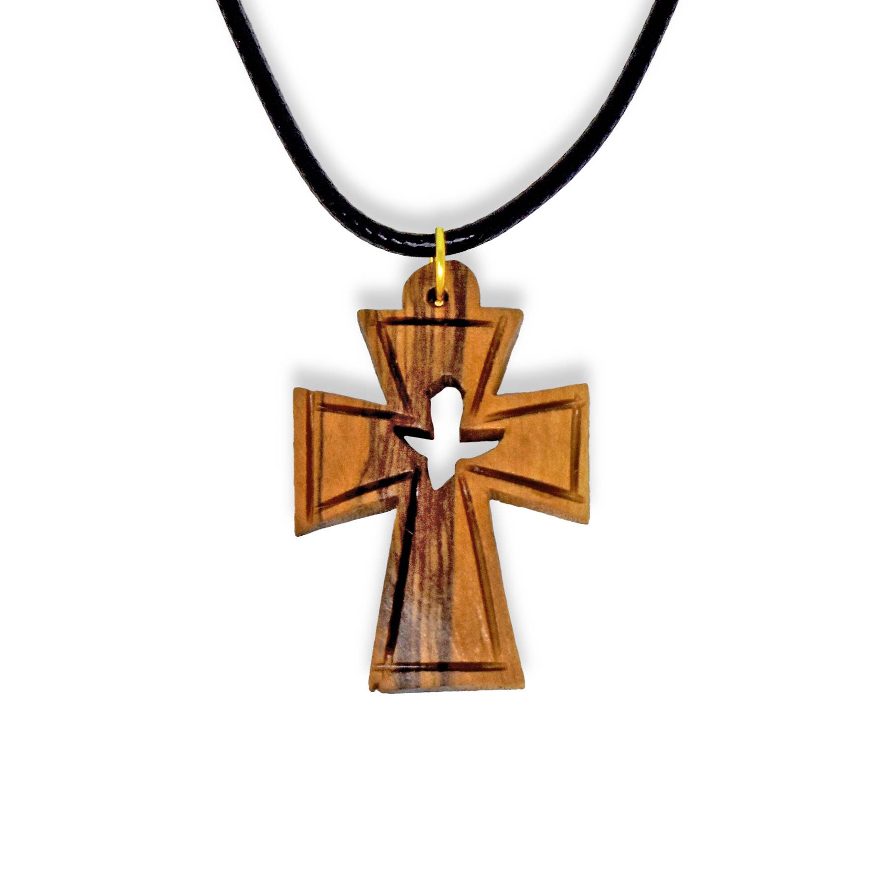 Fair to Trade Ltd - Vente Colliers à pendentif - Croix Pendentif en Bois d'Olivier Sculptée à la Main avec Colombe de Bethléem0