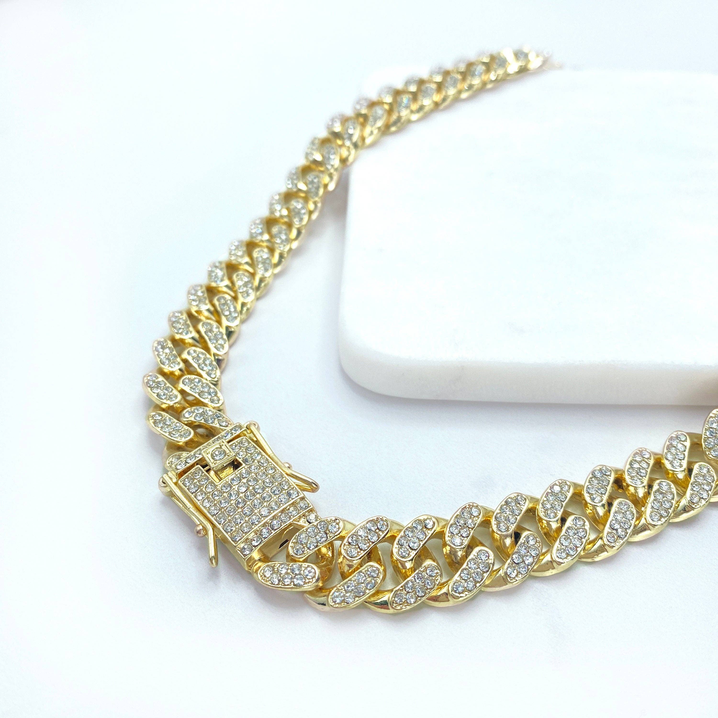 Luxus Accessories - Wholesale Jewelry Set - 14k Gold Filled Iced CUBAN LINK  Chain & Bracelet0