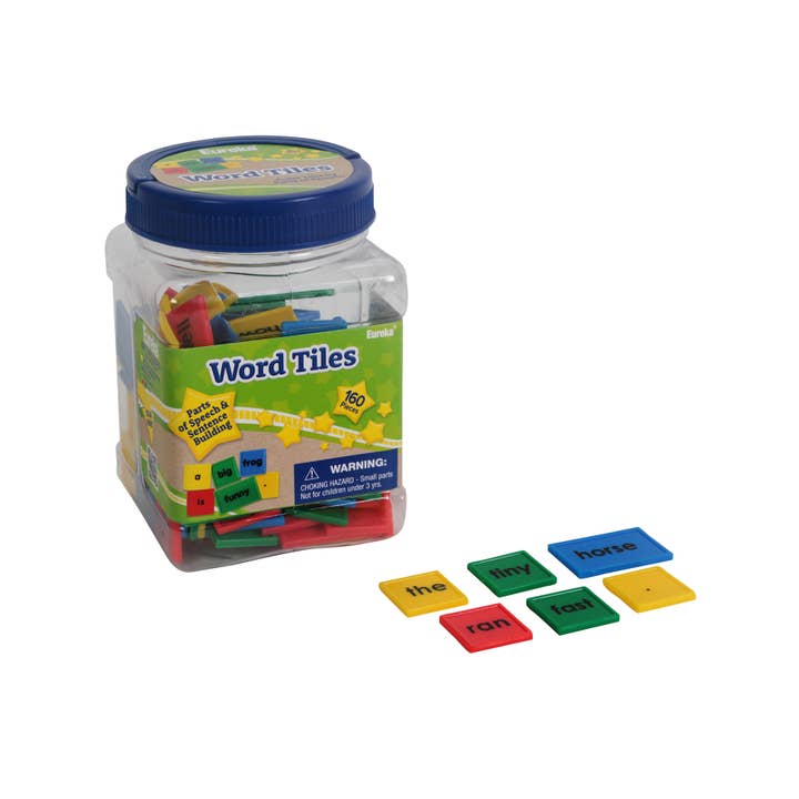 Tub of Word Tiles for wholesale by Eureka School Products