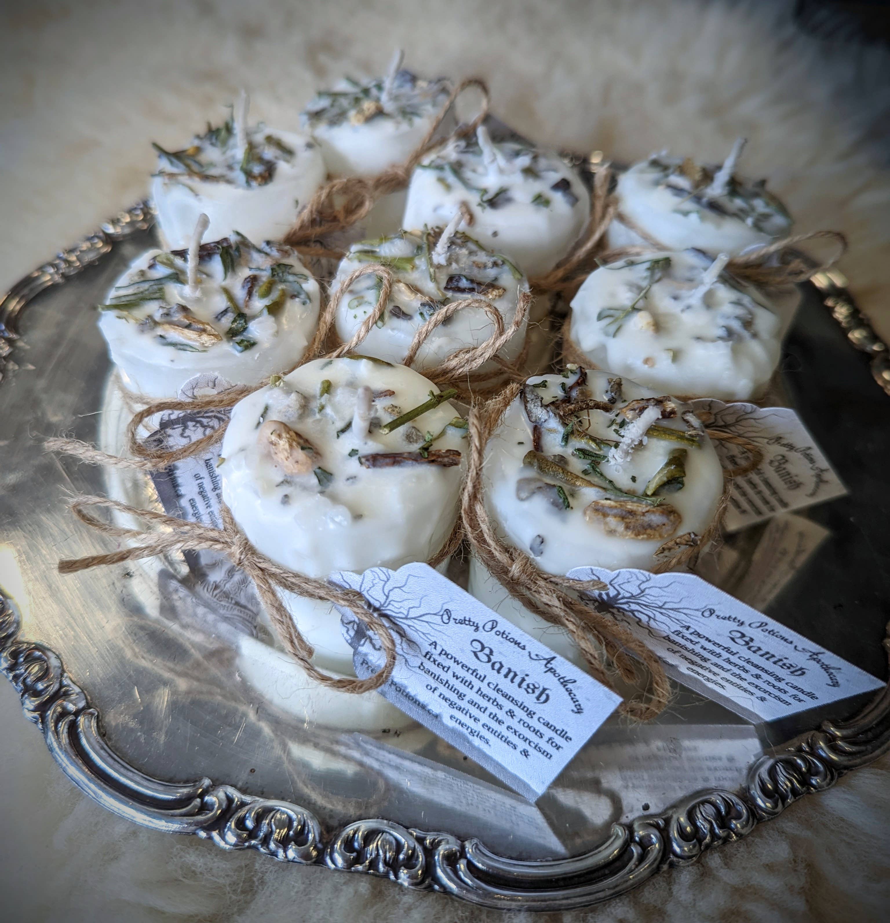 Pretty Potions Apothecary – wholesale Votive candle – BANISH Ritual Herbal Votive Candle2