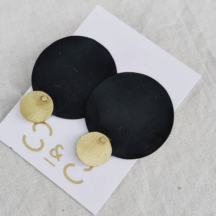 Riveted Steel and Brass Earrings for wholesale by Solder & Sage