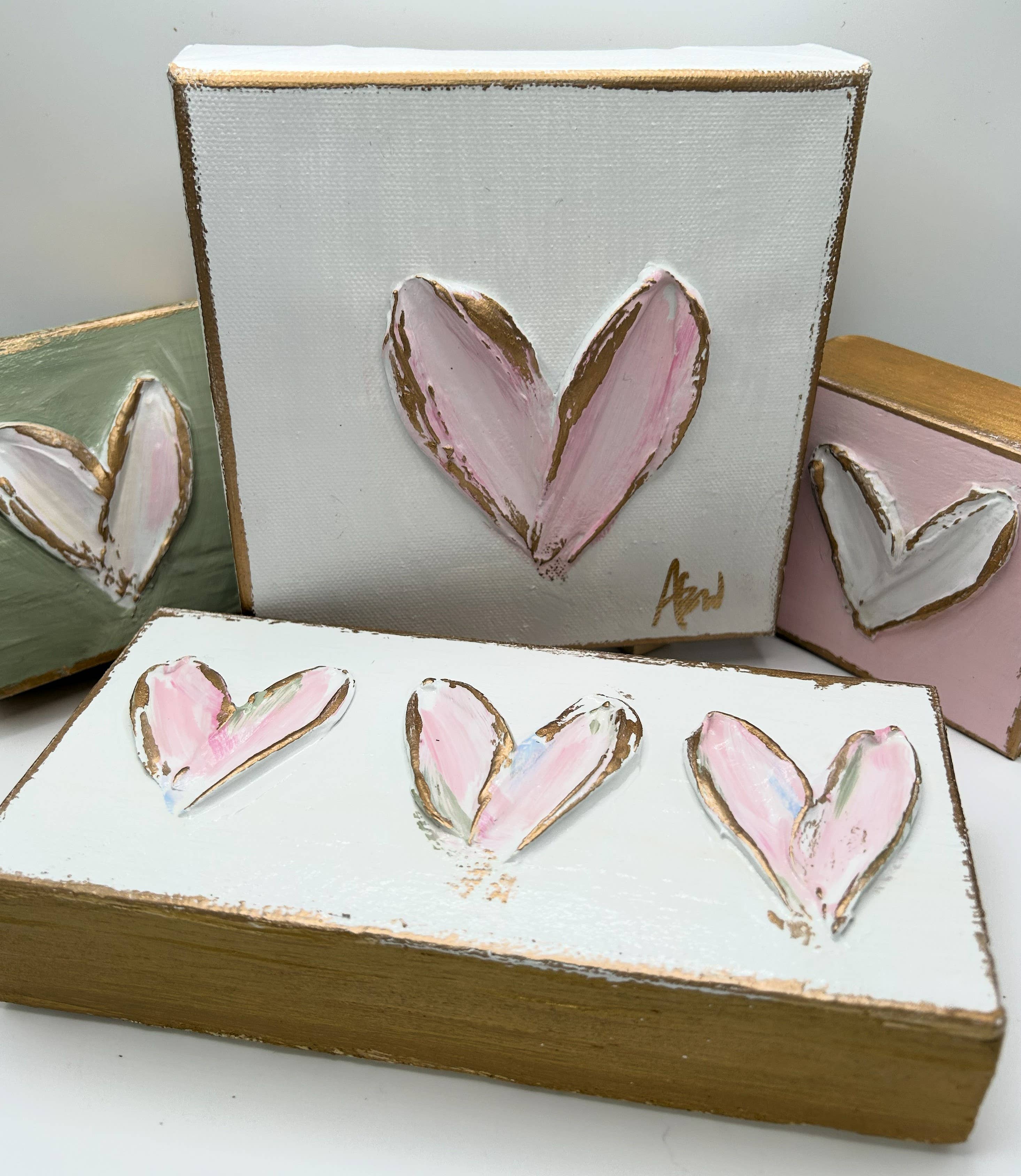 Coddiwomple - Wholesale Decorative Tabletop Object - Heart trio block |  valentine | pastel | xoxo | love6