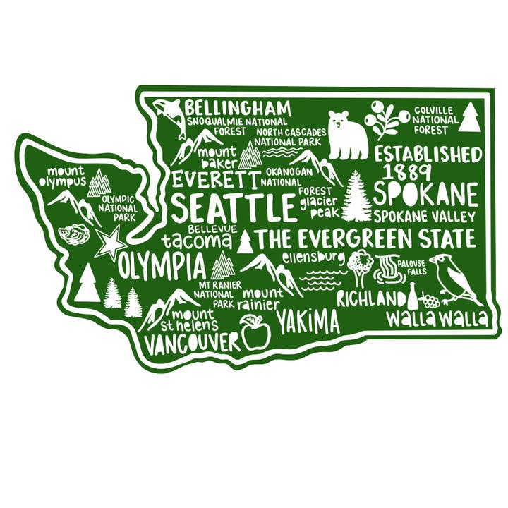 Washington Map Sticker for wholesale by Whereabouts Shop