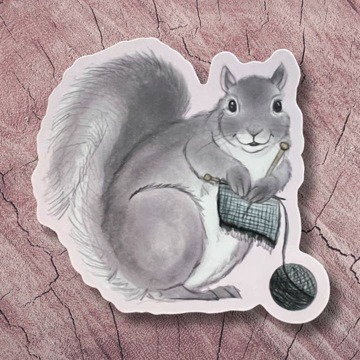 Read+Purr - Wholesale Sticker - sticker - Squirrel with his knitting0