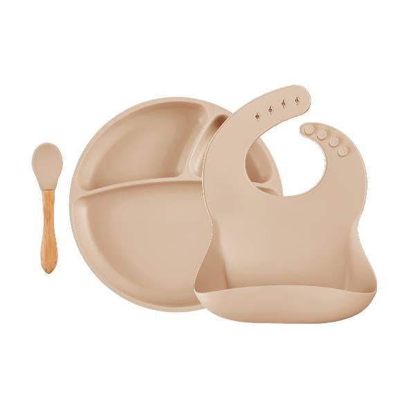 MinikOiOi BLW SET II Silicone Feeding Set (Bib+Plate+Spoon) for wholesale by Gifterria LLC