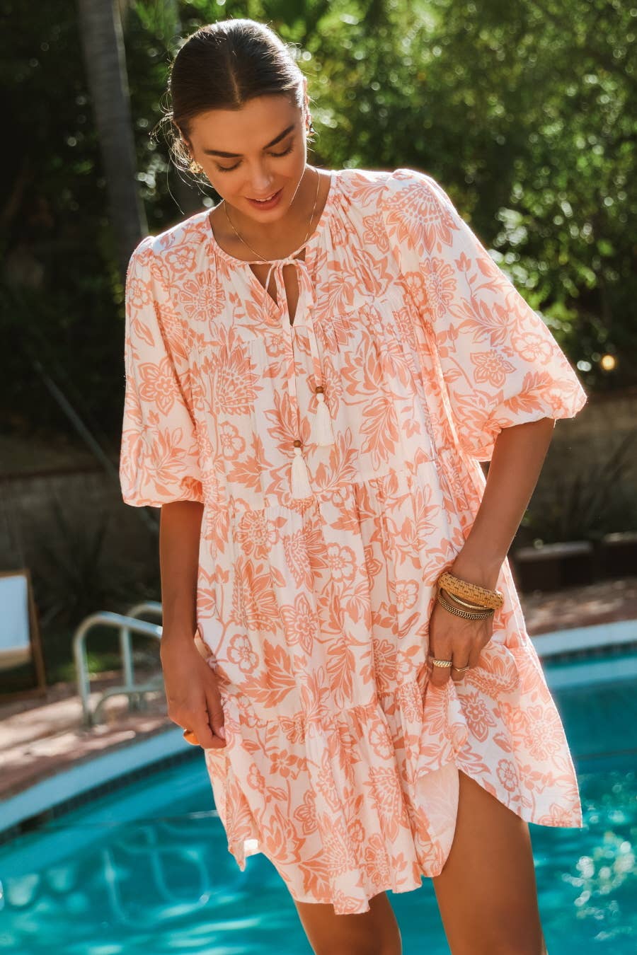 Oddi – Großhandel Kleid – Damen – Boho Bedrucktes Baby-Doll-Minikleid5