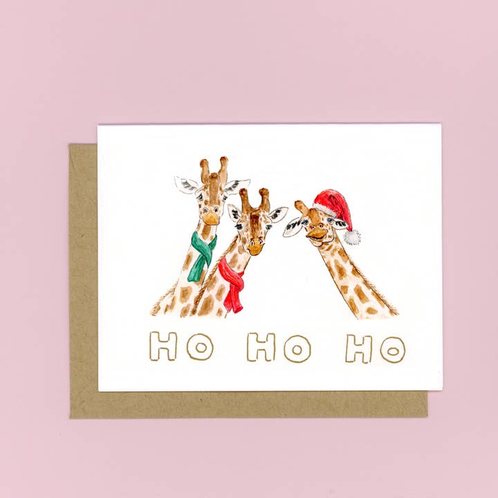 Invitations à une fête de Noël en boîte de 8 à 3 girafes pour la vente par Flower Bird Art Studio