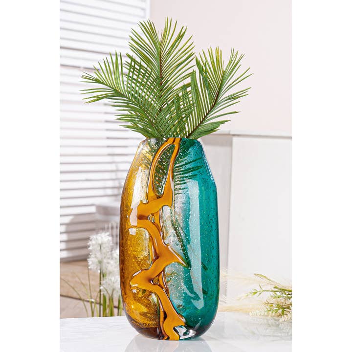 Fresco vase, blue, brown, clear H.33.5 cm for wholesale on Faire1