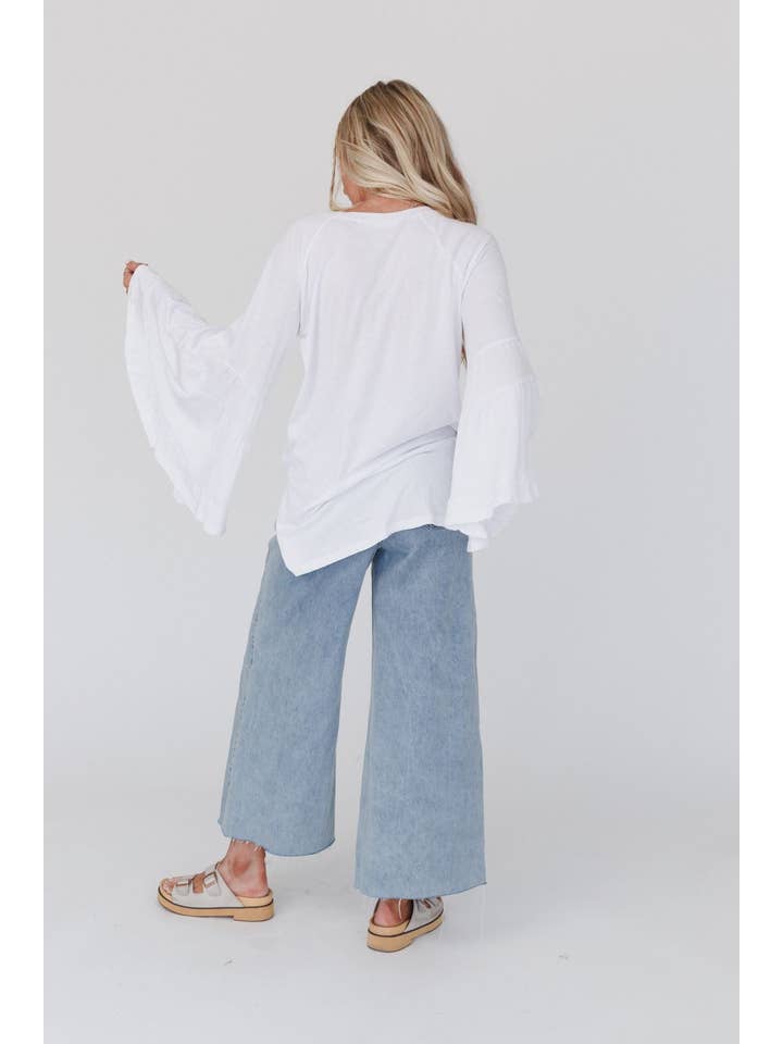 Three Bird Nest - Wholesale Tunic - Women's - Bell Sleeve Baseball Tee - White3