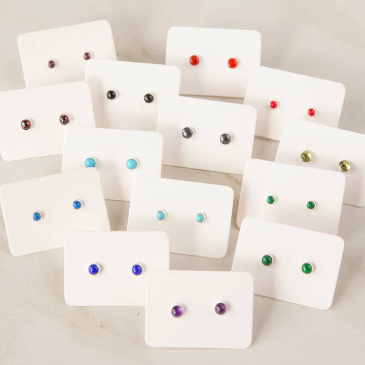 4mm Round Gemstone Silver Studs for wholesale by Stowaway Jewelry