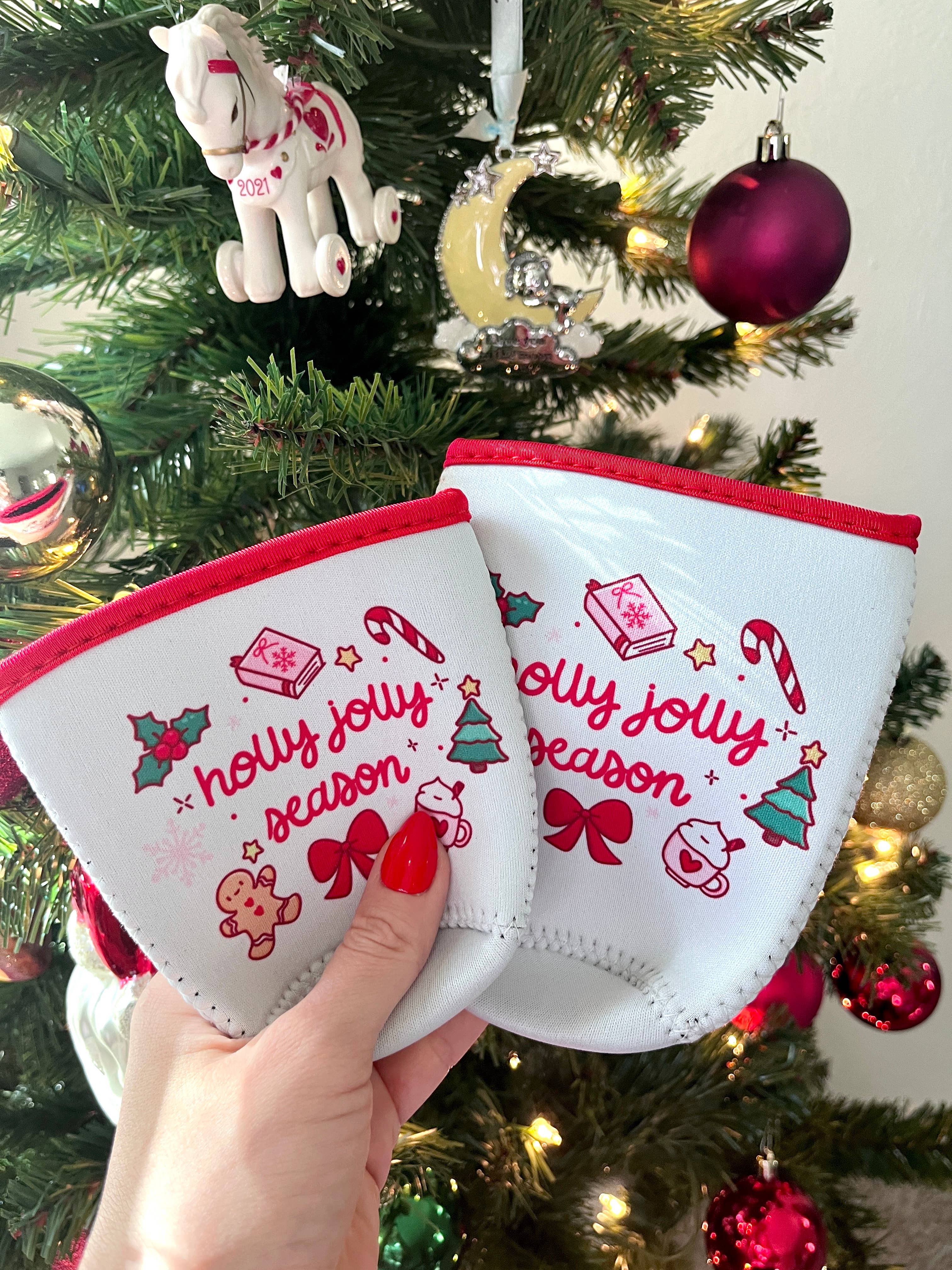 Illie Millie Designs - Wholesale Drink Huggers & Koozies - Holly Jolly Season Coffee Sleeve- 16oz Drink Koozie 6