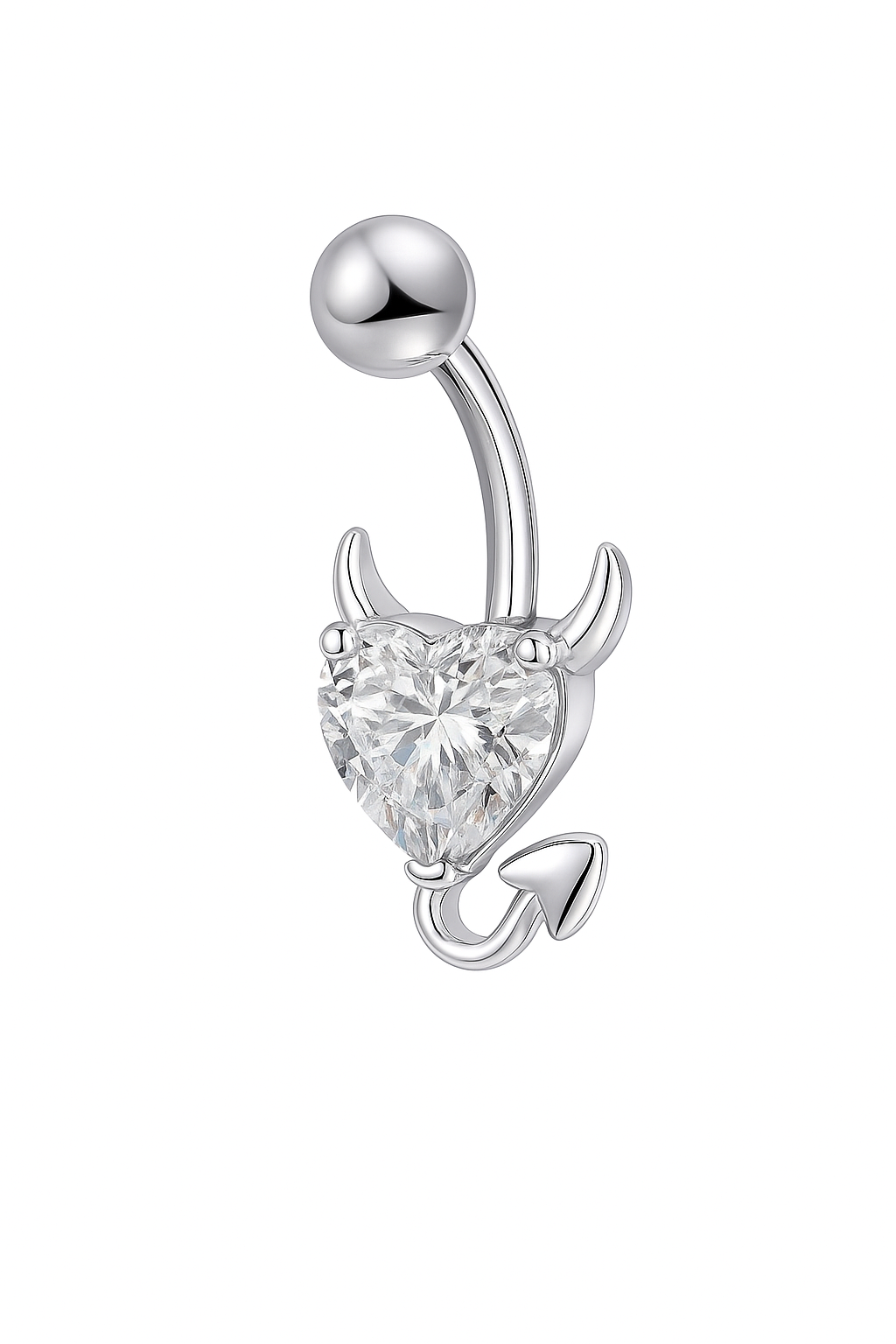 Gemscape UK - Wholesale Single Earring - Silver Devil White Stone Heart-shaped belly Piercing Jewel3