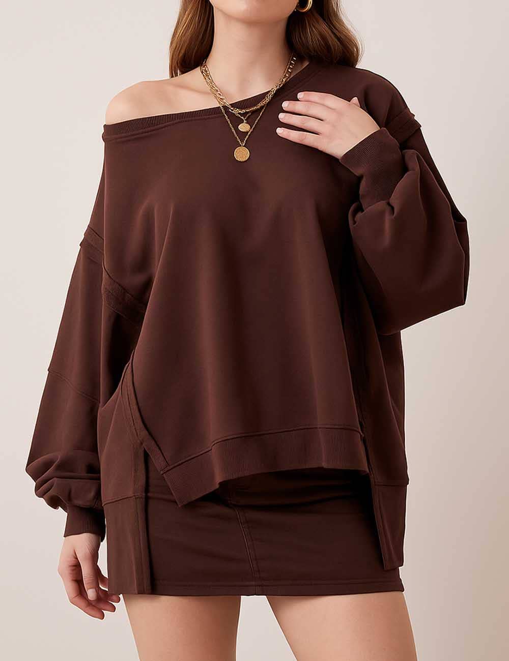 Sweetkama – wholesale Sweatshirt - Dam – Enfärgad oregelbunden Slouchy tröja för damer SKT38513