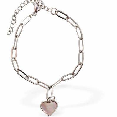 Verstelbare zilverkleurige schakelarmband met hartbedel, rodium verguld voor wholesale door Byzantium Collection Ltd