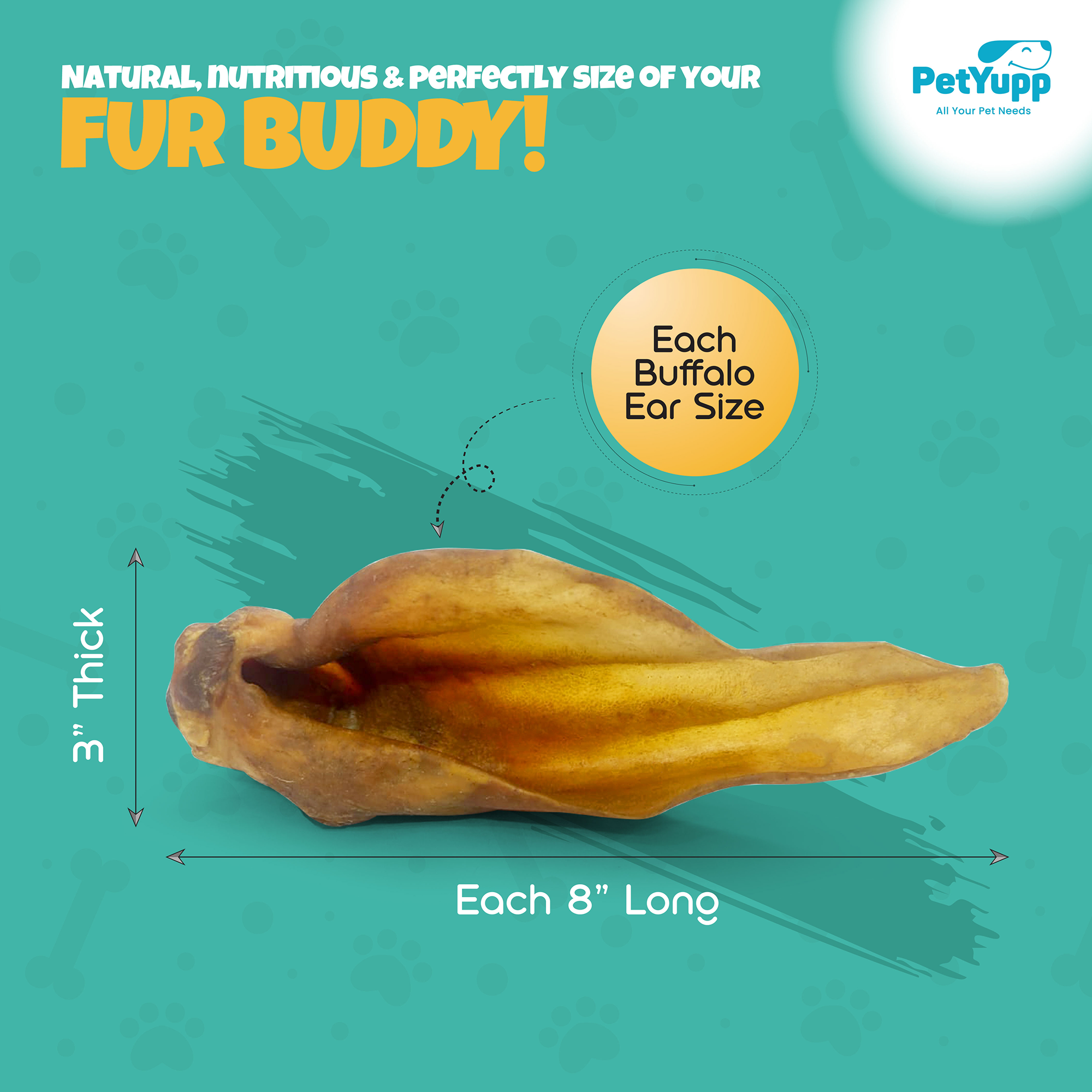 PetYupp - Wholesale Pet Treats - Dog - Dog Bulk Treats - Buffalo Ear with Meat - Pack of 40 pcs3