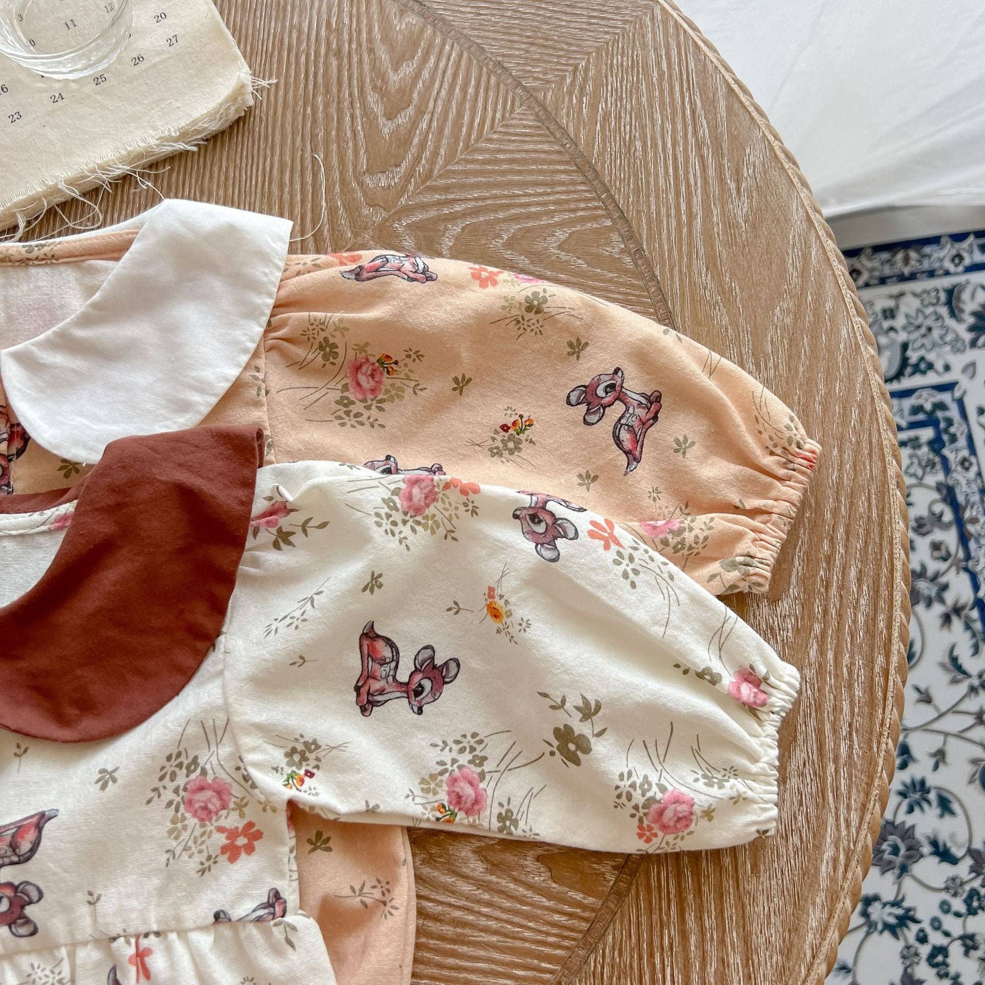 MyKids-USA® – wholesale Overall - Baby – Baby flicka blomma & rådjur mönster docka hals bomull bodysuit3