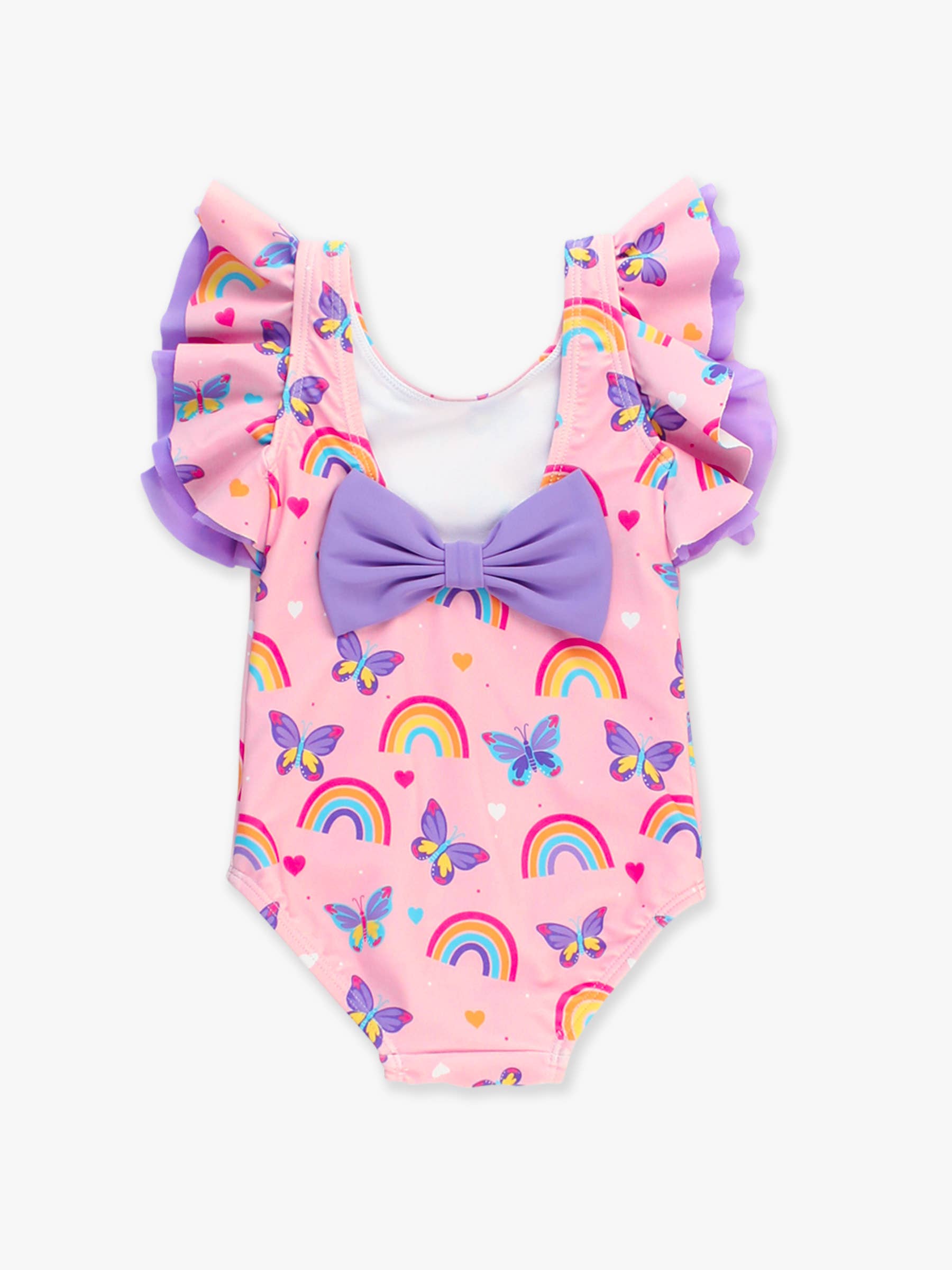 Pink Girls Rainbows & Butterflies Butterfly Sleeve One Piece Swimsuit for wholesale on Faire7