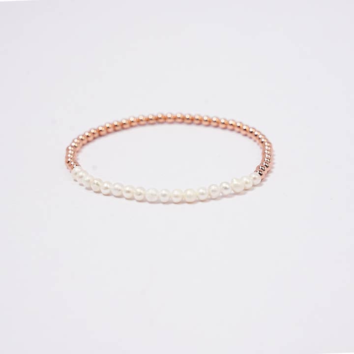 The Blue Yogi - Wholesale Beaded Bracelet - Dainty and elegant Natural Pearl + Solid Copper Bracelet