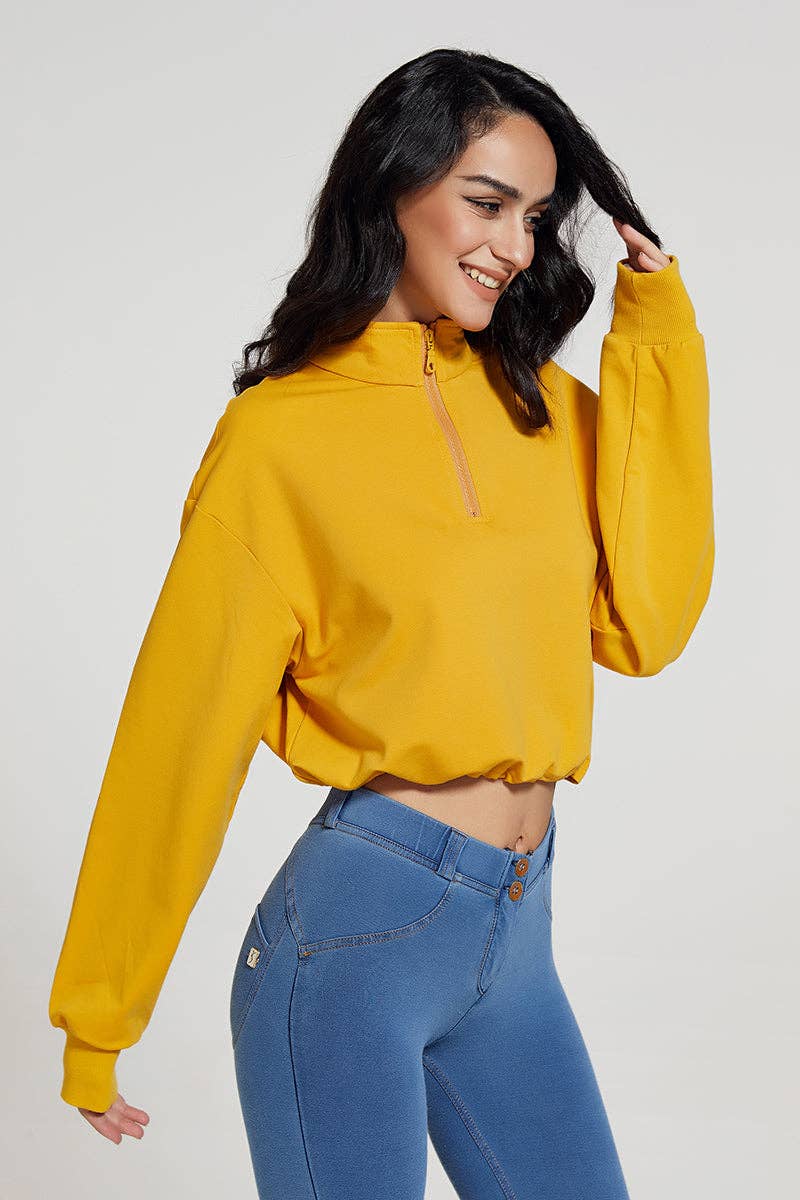 Crave by FW - Wholesale Sweatshirt - Women's - Half-zip Stand-up Collar Sweatshirt - Cropped Design9