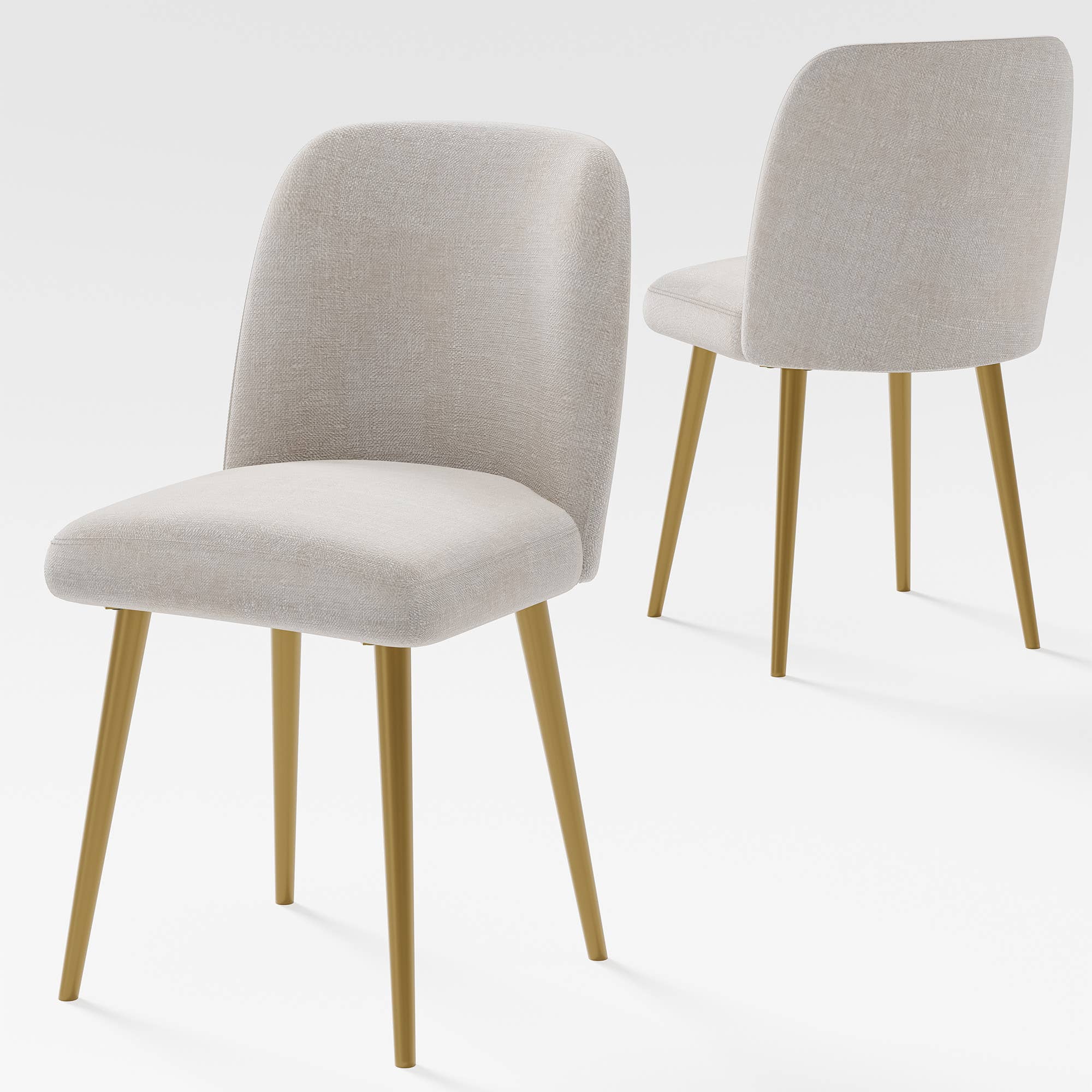 HomeRoots - Vente Chaises - Ensemble de deux chaises de salle à manger en tissu beige et or rembourré2