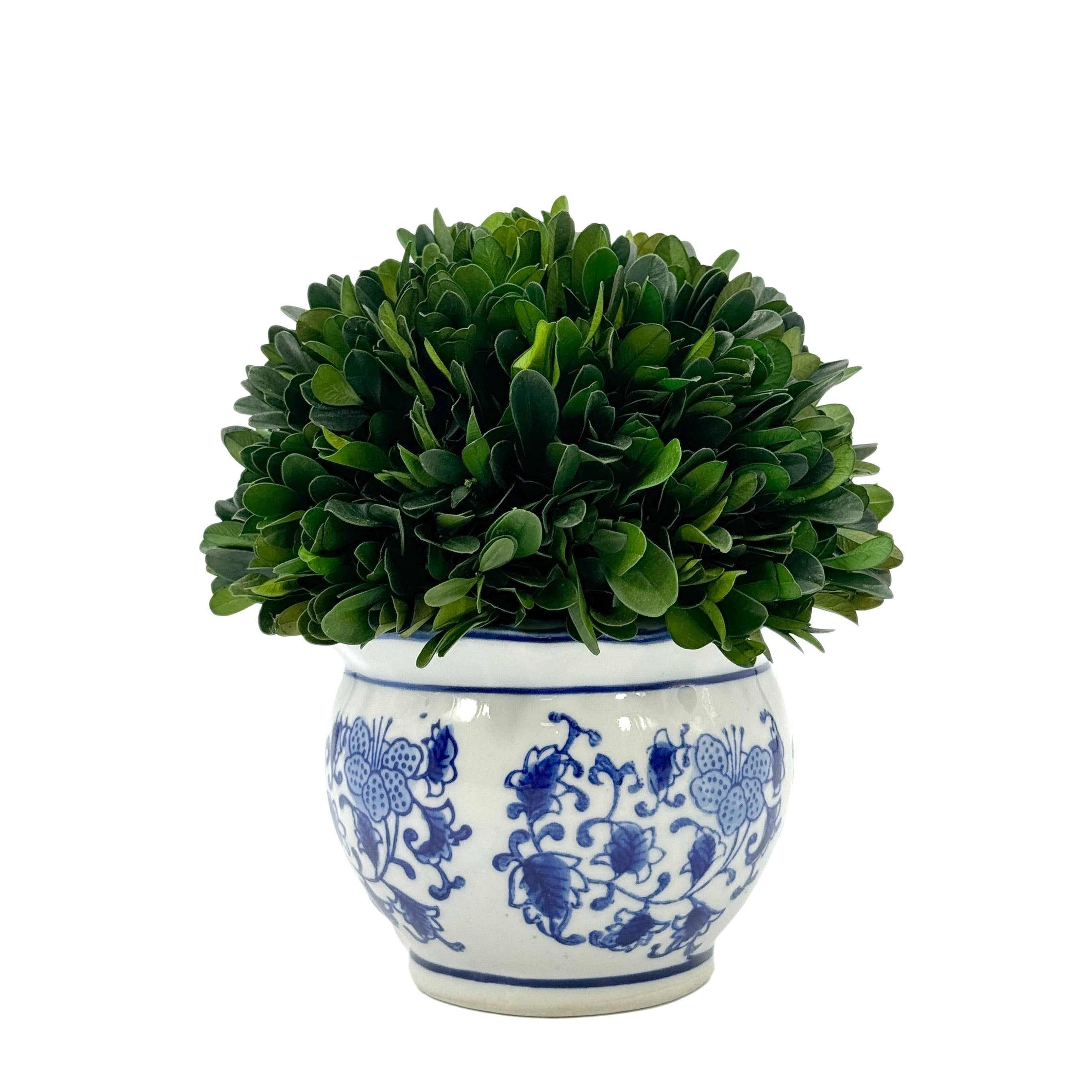 Galt International Company - Wholesale Kunstplant - Buxusbol-topiary in ronde blauw-witte keramische pot2