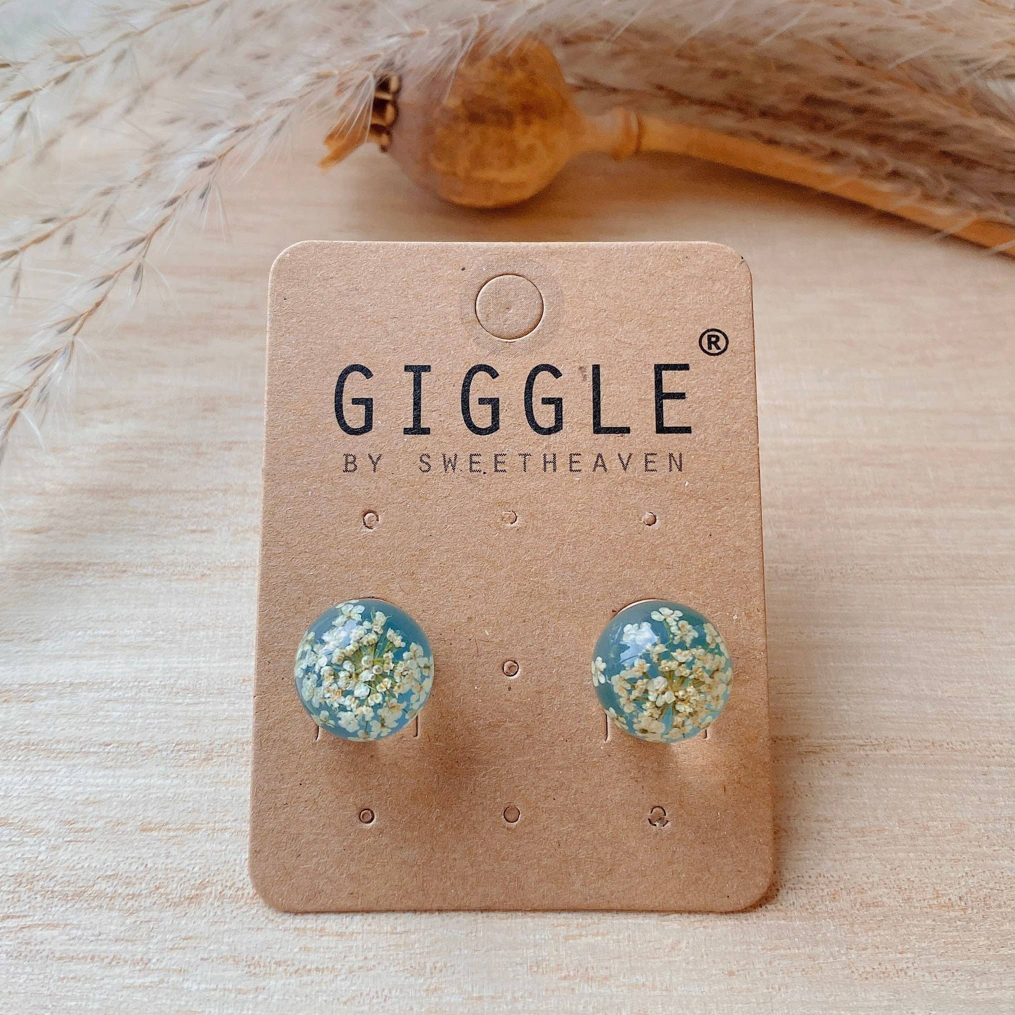 Giggle with Love - Wholesale Stud/Post Earrings - Dried Flower Earrings,floral Resin Stud, Handmade Round Real0