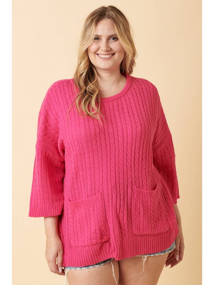 PLUS CABLE KNIT 2 POCKET DETAIL SWEATER for wholesale by mittoshop