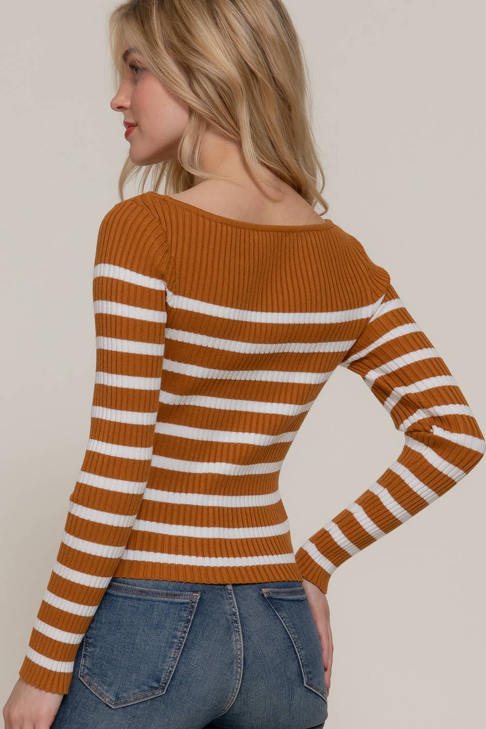 Active Basic | Active USA - Wholesale Knit Sweater - Women's - Long Sleeve Boat Neck Stripe Sweater13