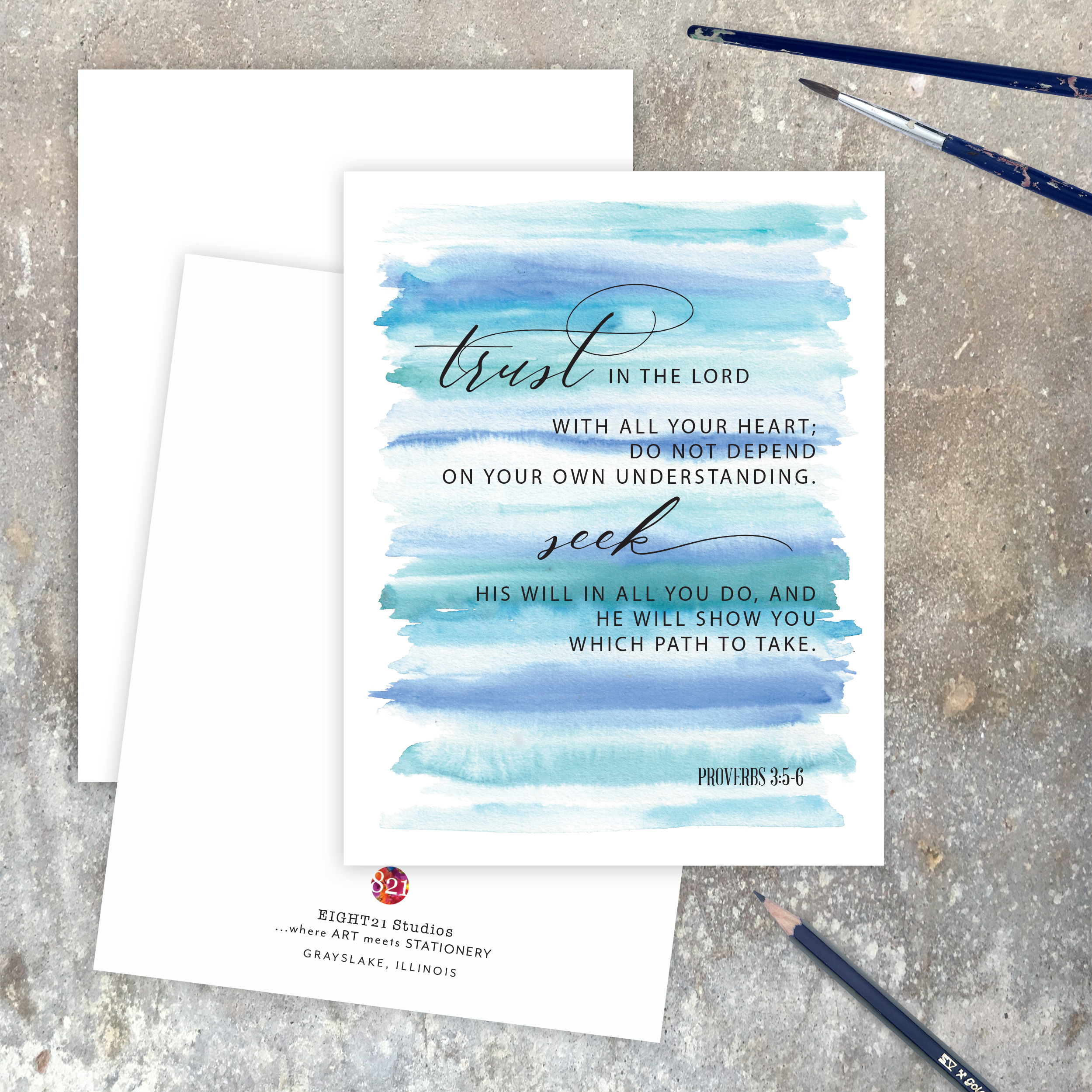 Eight21 Studios + Unique Greeting Cards, Art and Stationery - Wholesale Everyday Greeting Card - Proverbs3:5-6 Trust Scripture Christian Verse Greeting Card4