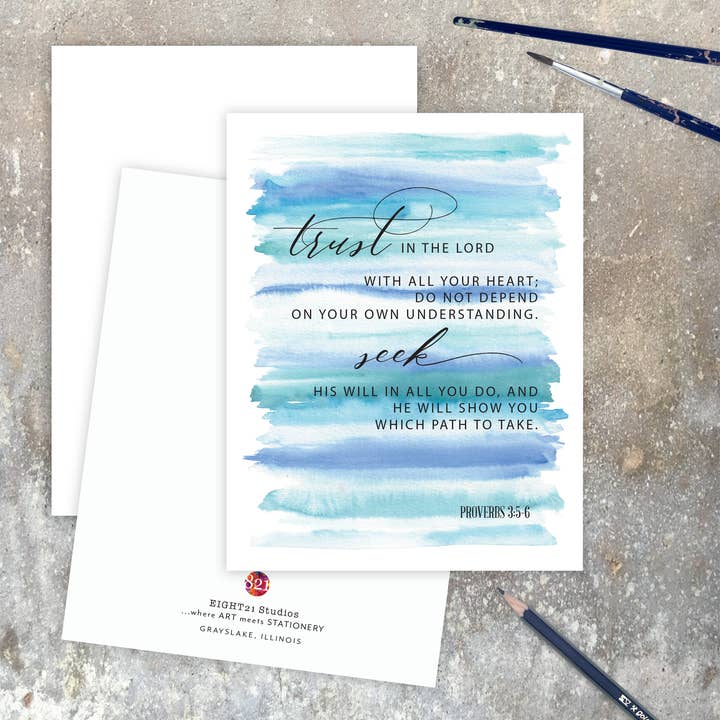 Eight21 Studios + Unique Greeting Cards, Art and Stationery - Wholesale Everyday Greeting Card - Proverbs3:5-6 Trust Scripture Christian Verse Greeting Card4
