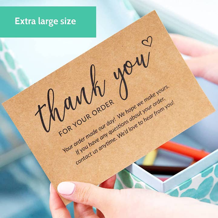 T Marie - Wholesale Thank You Card - 50 4x6" Thank You For Your Order Cards - Kraft Bulk Inserts