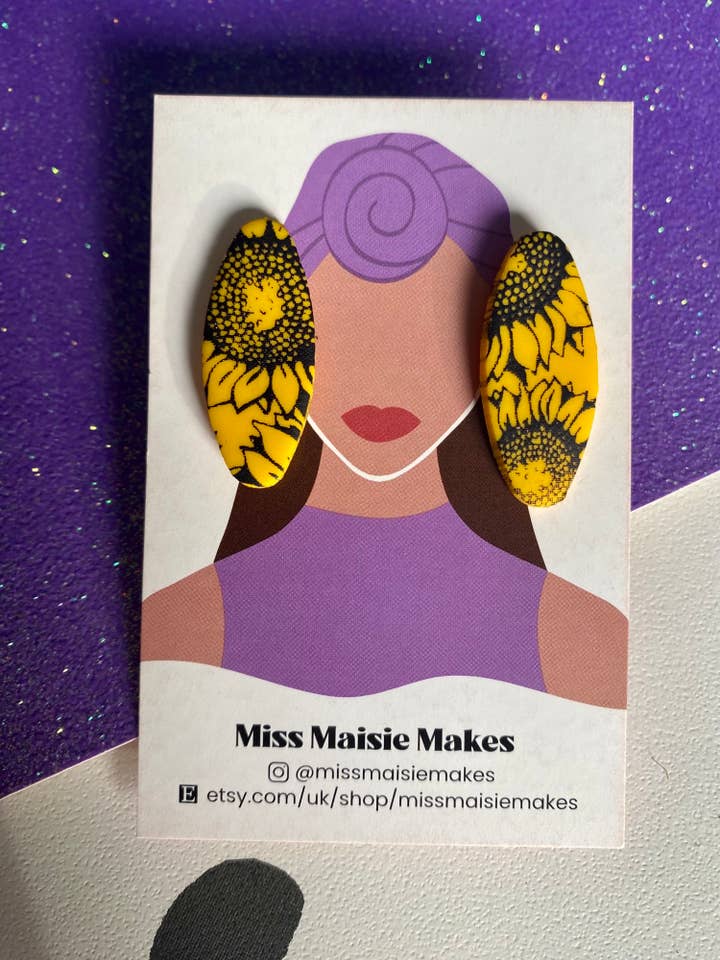 Brincos de argila polímero stud girassol - 3 estilos disponíveis por atacado de Miss Maisie Makes