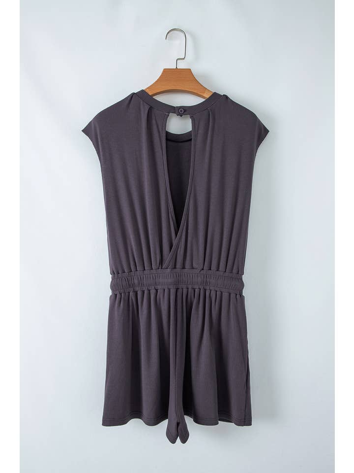 LA Society - Vente Combishort – femme - Combinaison à manches courtes avec dos ouvert et cordon de serrage5