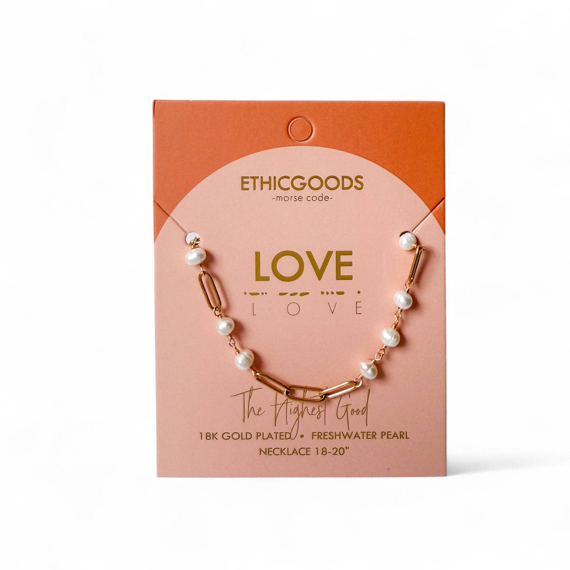 ETHICGOODS - Wholesale Beaded/Pearl Necklace - Morse Code Pearl & Waterproof Gold Paperclip Chain Necklace | LOVE
