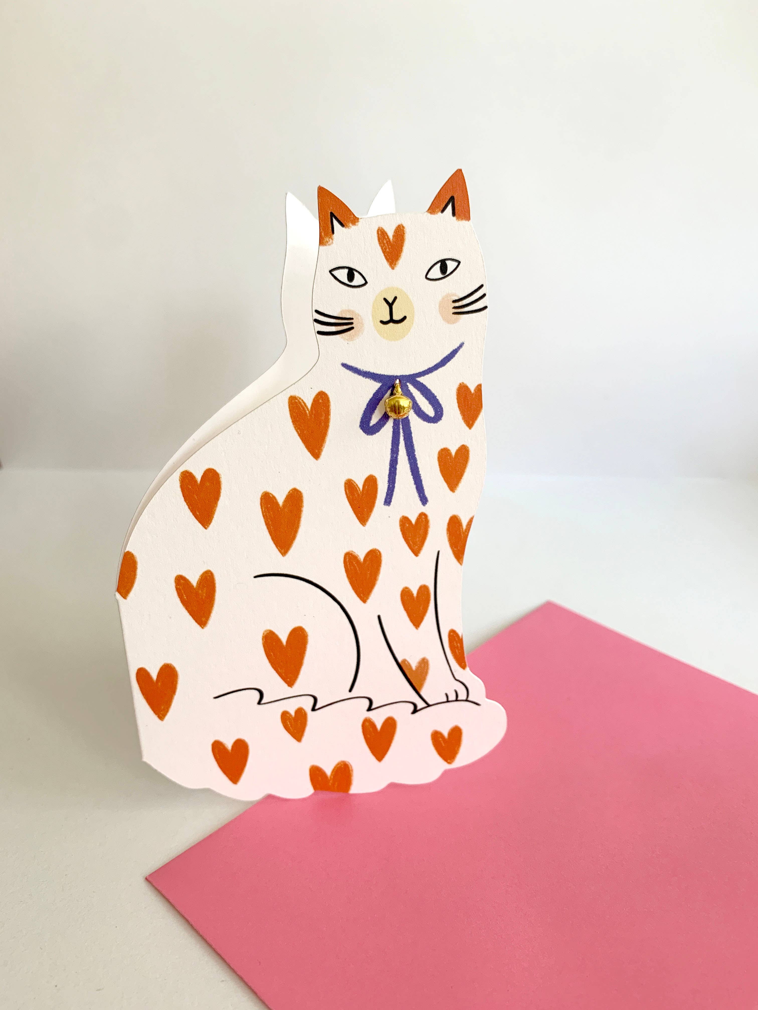 Kitty Kenda Papergoods - Wholesale Everyday Greeting Card - Sitting Kitty Shaped Greeting Card Loveheart1