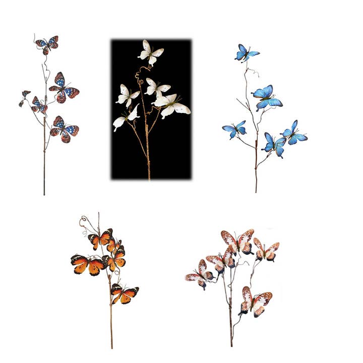Will's Company - Wholesale Artificial Flowers - Screen Printed Butterfly Spray with Wired Stems - 5 options